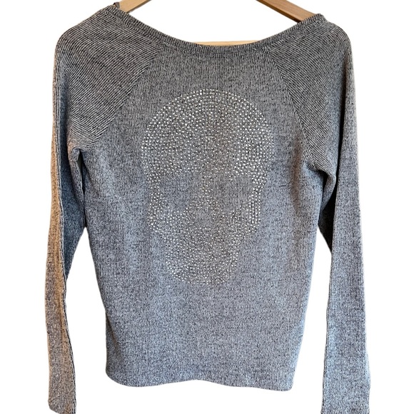 Victoria’s Secret PINK Rhinestone Skull low Scoop Back Sweater grey size XS Rare - Picture 1 of 11
